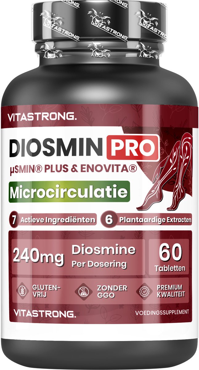 Vitastrong Diosmin PRO – Ondersteuning voor Microcirculatie & Gezonde Benen – Micronized Diosmin, ENOVITA®, Paardenkastanje & Plantenextracten – Glutenvrij & Lactosevrij