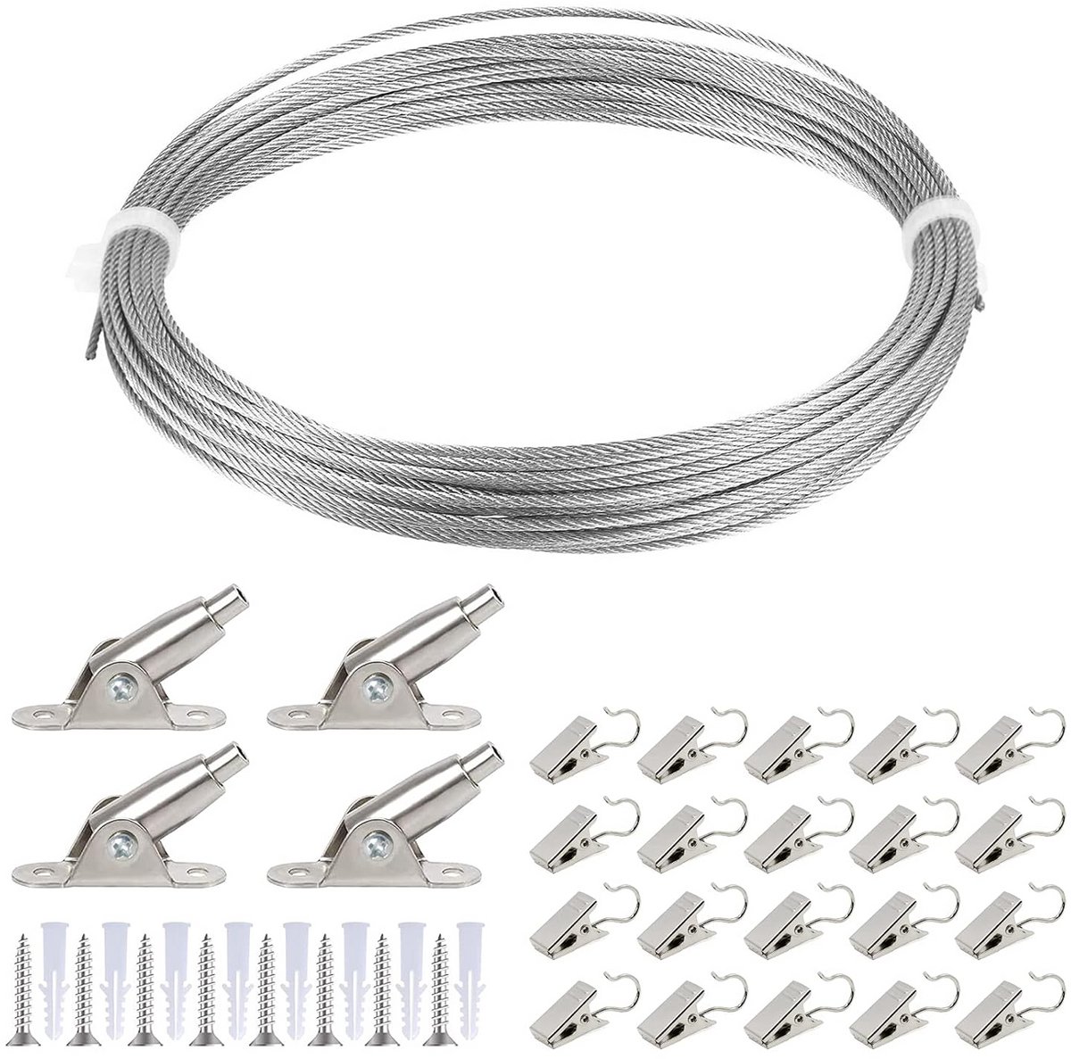 Roestvrijstalen Kabelset 2 mm x 10 m met Klemmen en Spanners voor Ophangsystemen