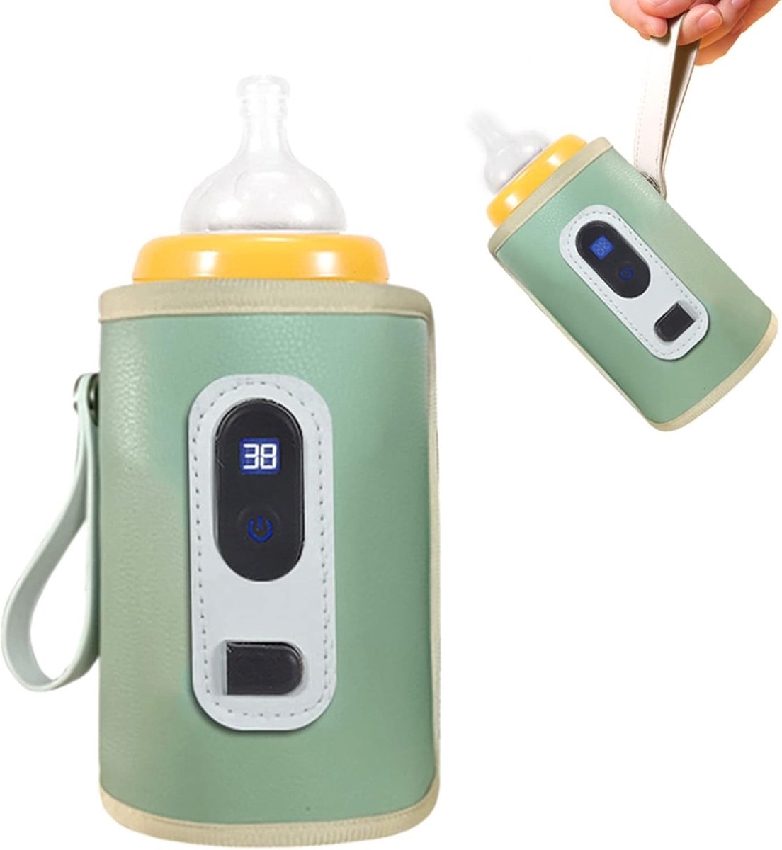 Draagbare flessenwarmer voor in de auto, USB-flessenwarmer, draagbare reisflessenwarmer, USB-babyflessenwarmer met instelbare temperatuur, LCD-scherm, snelle opwarming, geschikt voor gebruik in de auto of het vliegtuig.