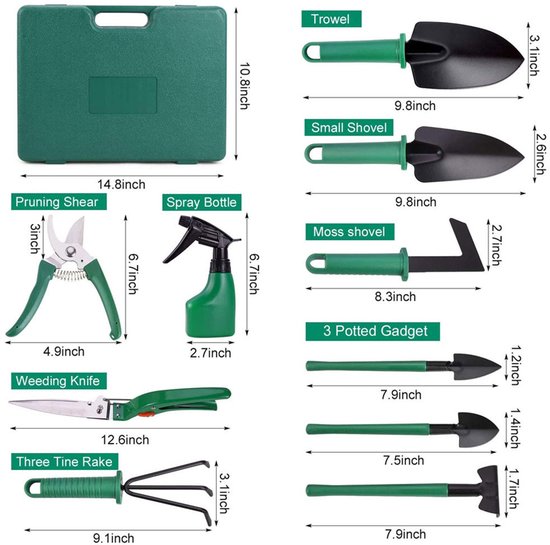 Deze 10-delige tuingereedschapset, inclusief een ergonomische en duurzame gereedschapshouder, is het perfecte tuincadeau voor vrouwen, mannen en gezinnen. van Merkloos	 — afbeelding 2