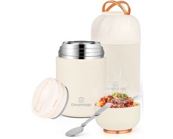 Dreamhigh® Thermos Voedselcontainer met Lepel - Vacuüm Geïsoleerde Thermosbeker Van Roestvrij Staal - Lekvrije - 10 Uur Warm - 12 Uur Koud - Voedsel Container voor Soep - Noodles - Babyvoeding - Yoghurt - 550ml