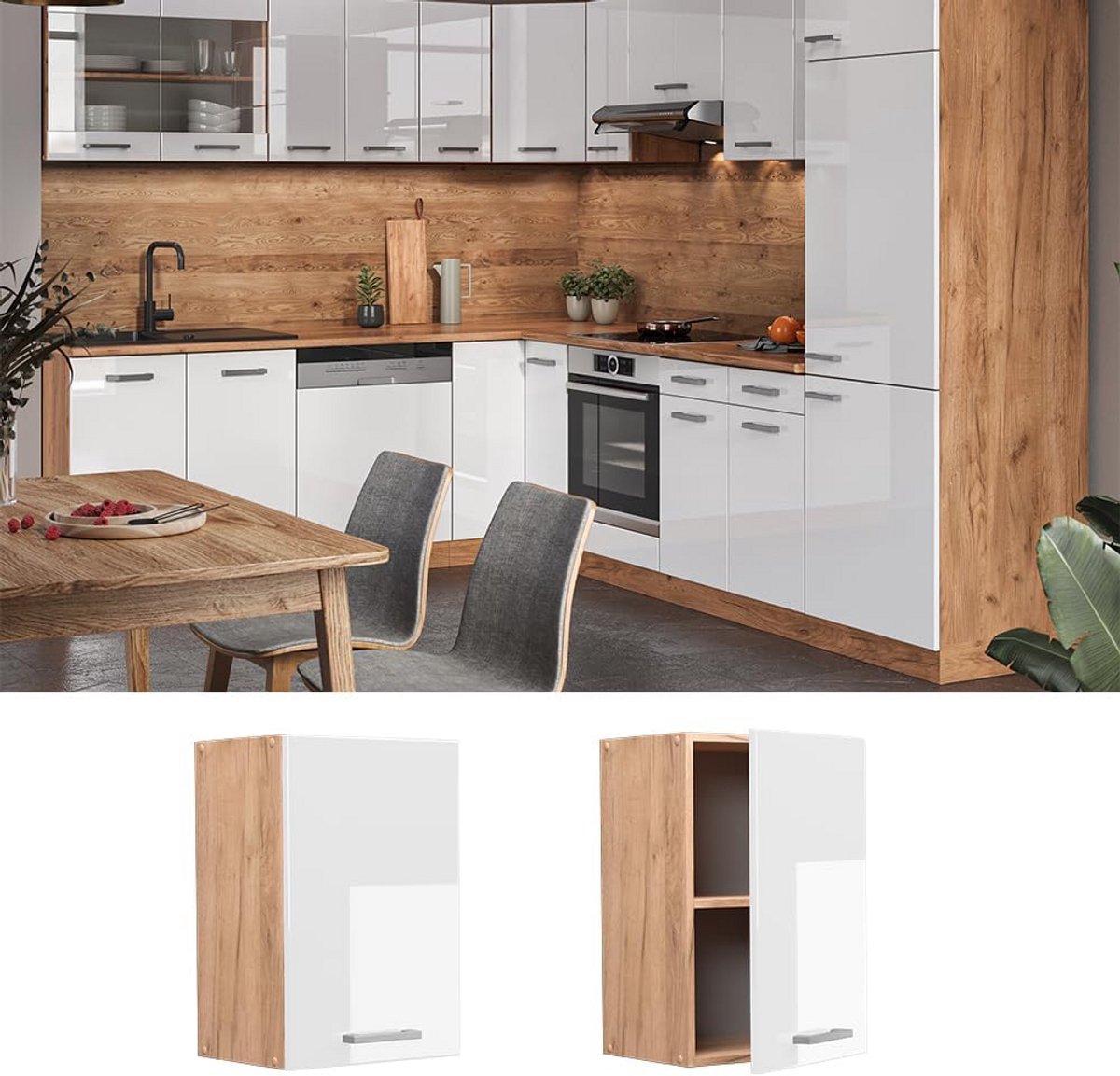 Wandkast keuken 40 cm Hoogglans Wit met Gouden Accent - Modulair Systeem