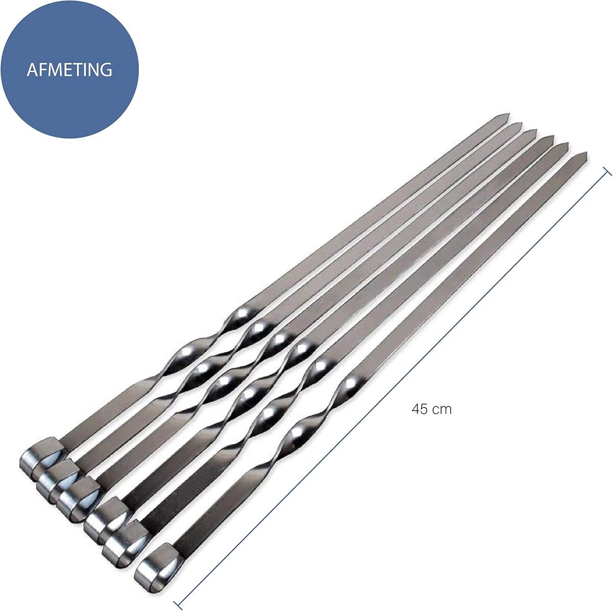 Set van 6 RVS Barbecue Spiezen voor Vlees en Groente - 45 cm Lang