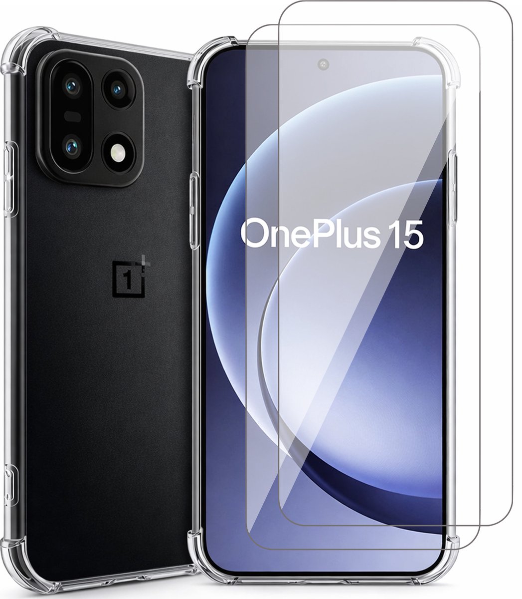 Hoesje geschikt voor OnePlus 15 - 2x Screenprotector Glas - Shockproof Transparant
