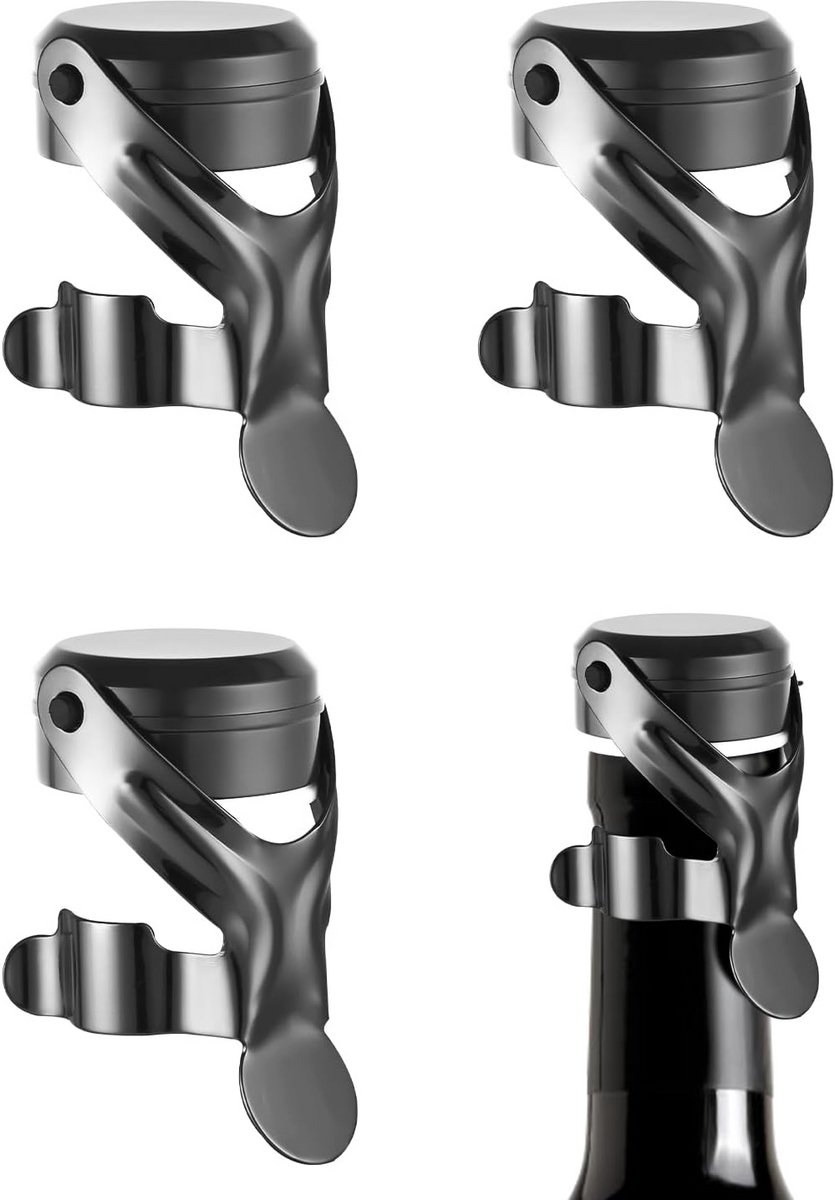 Set van 4 Vacuüm Wijnflessluiters Roestvrij Staal