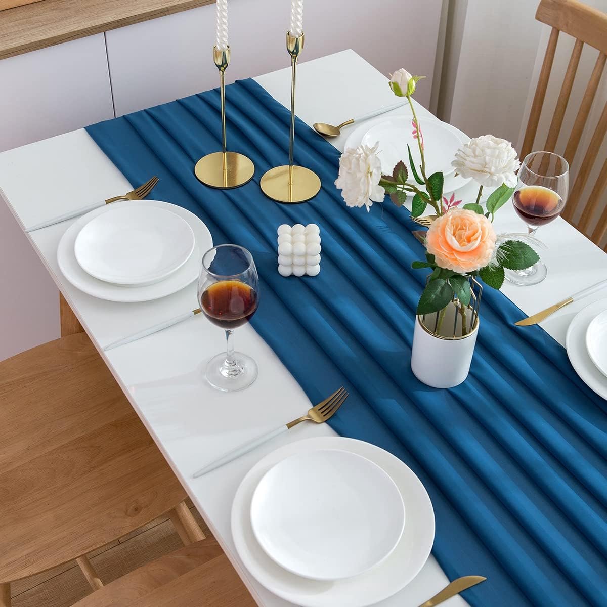Loper Tafeldecoratie Chiffon Blauw 300 cm Feestelijk