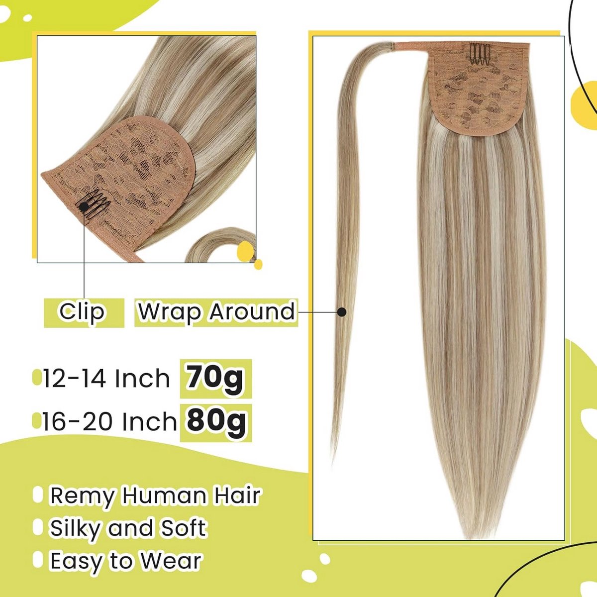 Clip-in Haarverlenging Vlechten Remy Menselijk Haar 35cm Blond en Bruin Gemêleerd