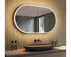 Top 10 spiegelverwarming en badkamerspiegels met verwarming 2026: Ovale spiegelkast met LED-verlichting en spiegelverwarming 120 x 70 cm