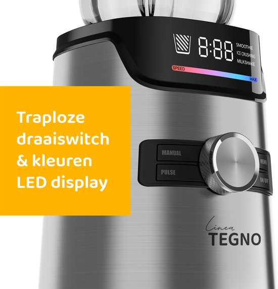 Linea Tegno Power Blender PRO-BL2030 - Professionele Smoothies & Shakes maker - 1400W - 1.7L Glazen beker, LED-kleurendisplay- met extra 250ML koffiemaler - Krachtig, stil en eenvoudig reinigen. van Merkloos — afbeelding 3