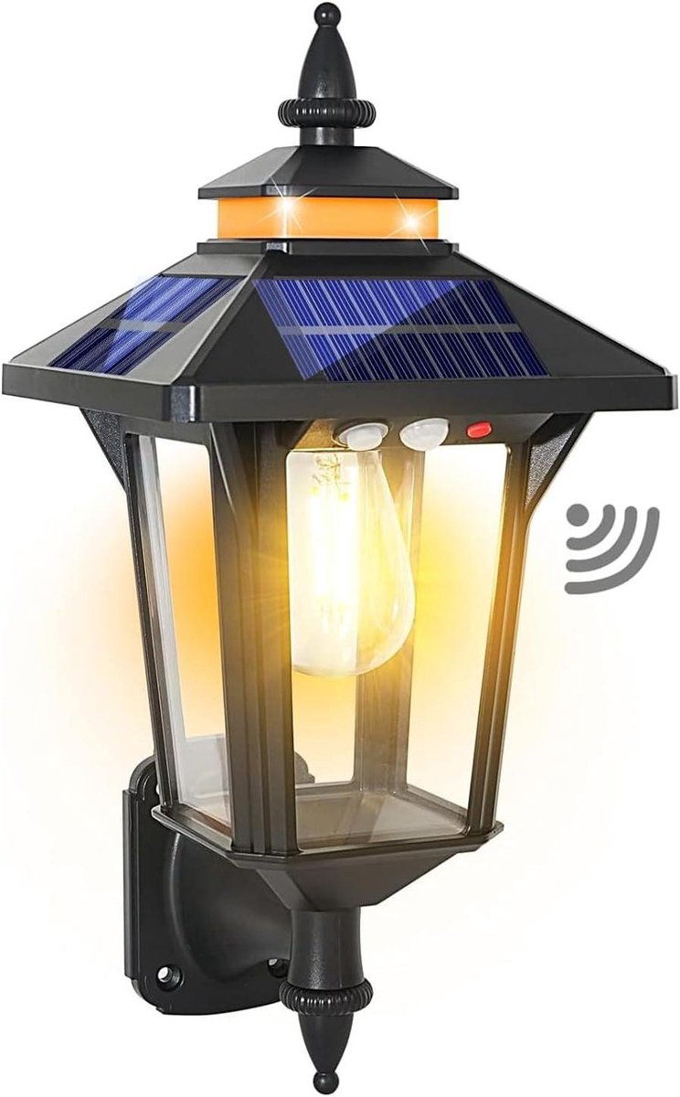 Zonnelamp met sensor en 3 verlichtingsmodi IP65 waterdichte buitenwandlamp voor tuin binnenplaats hek - Vintage stijl