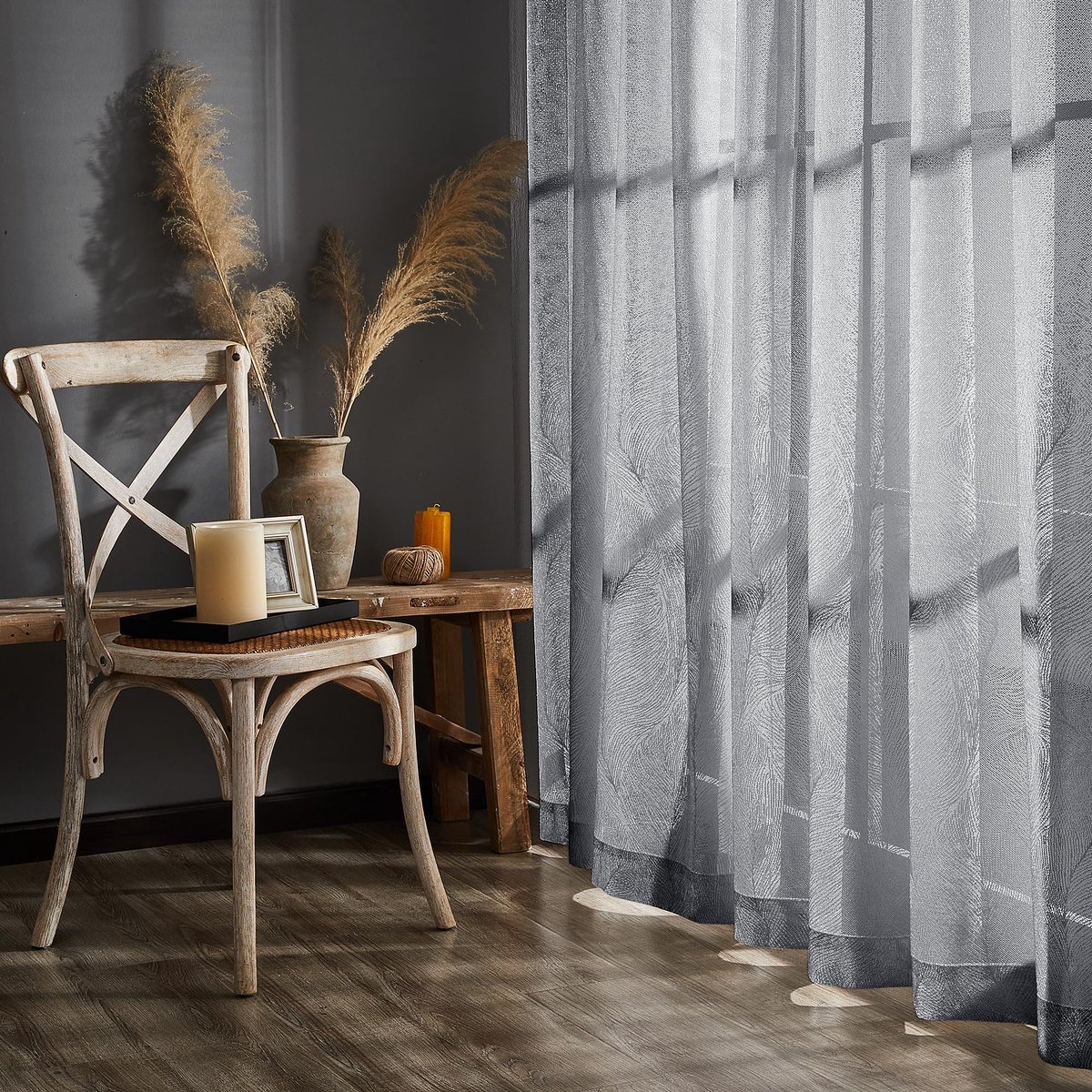Ibenzoa Grote Transparante Voile Gordijnen met Inslagringen voor Woonkamer en Balkon - Set van 2 grijs