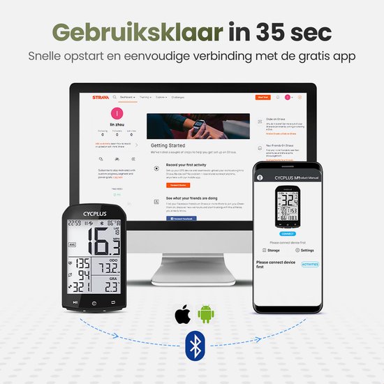GPS Fietscomputer - CYCLPLUS M1 - Draadloos - ANT+ en Bluetooth van Merkloos — afbeelding 3