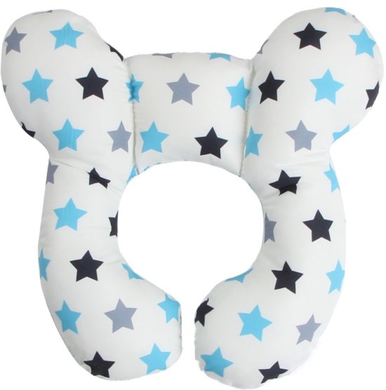 Coussin de voyage Bébé - Appuie-tête Bébé - Coussin de voyage en voiture mignon pour nouveau-nés - Forme en U souple - Protection de la tête et du cou - Convient aux sièges auto et poussettes - Motif étoiles (blanc)