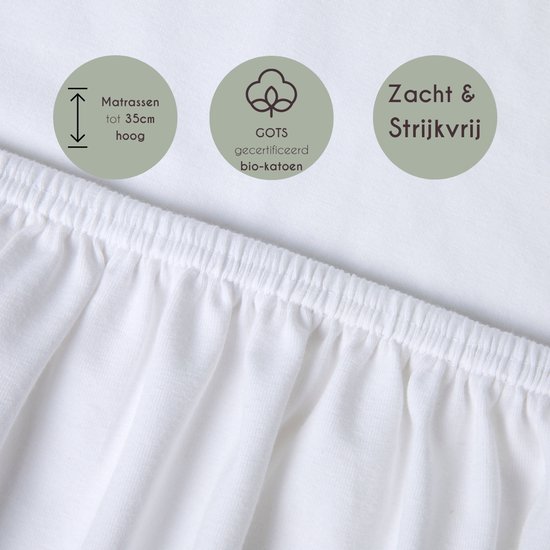 Drap-housse Kayori Tara en Hoeslaken - 180-200 x 200-220 cm - Épaisseur du matelas 40 cm - Élastique tout autour - Katoen bio - Sans repassage - Wit