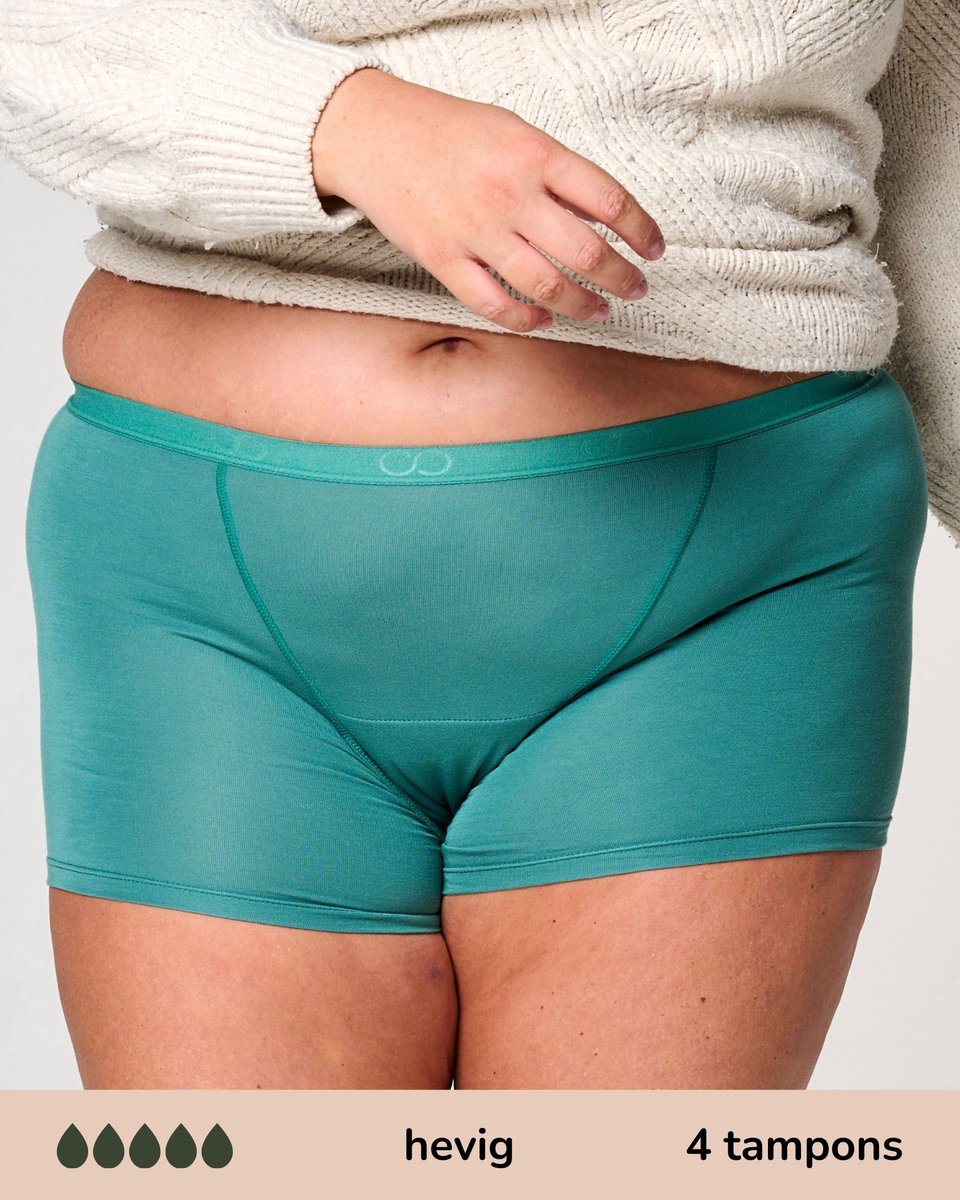 Moodies menstruatie ondergoed - Bamboe Boyshort - hevig kruisje - maat XL - groen