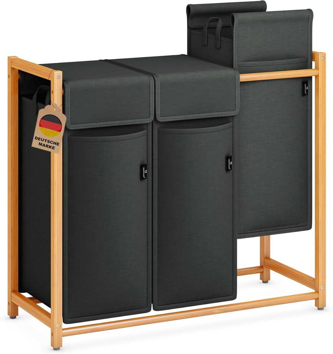MKSS® Wasmand 3 Vakken - Wassorteerder - 150 L - Donkergrijs