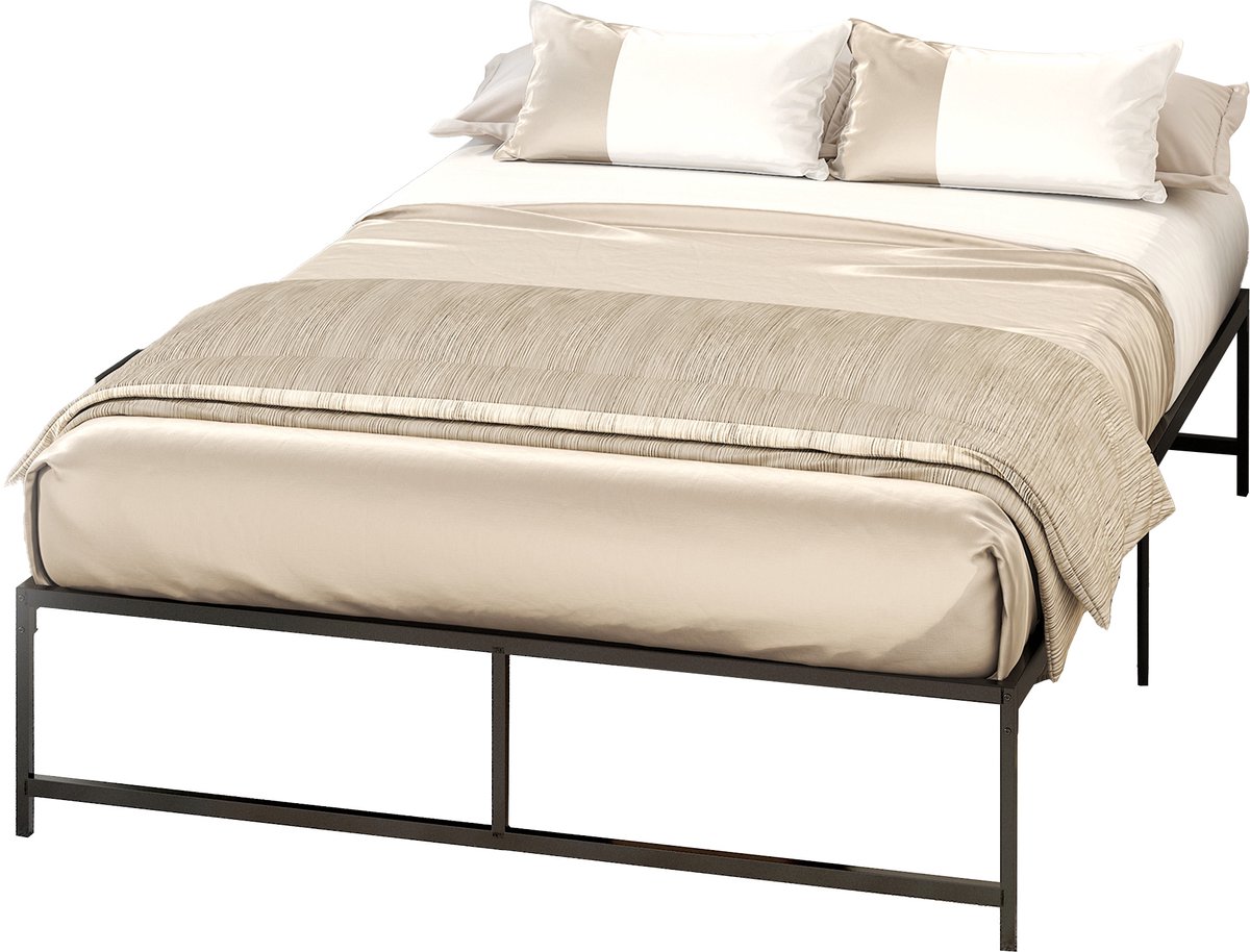 HOMCOM-Bedframe-Staal-141,5x196x36cm-Zwart