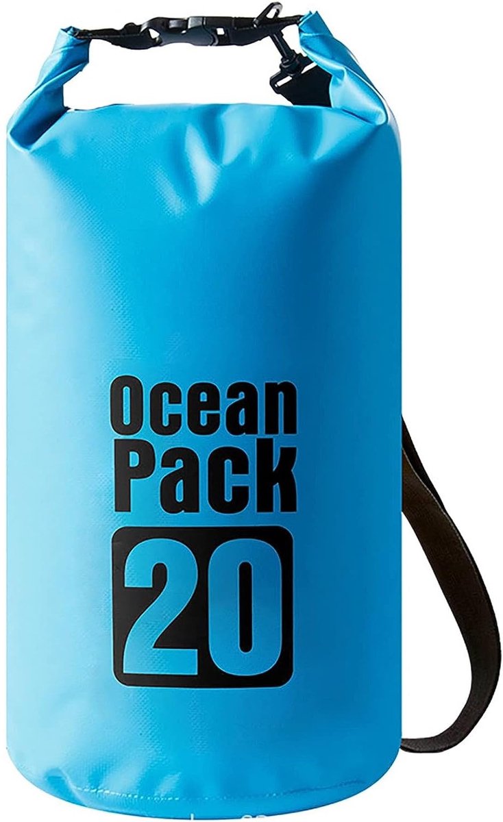 TRANKIELO® - Waterdichte Dry Bag van 20L – PVC Rugzak met Dubbele, Verstelbare Schouderriem – Perfect voor Kajakken, Wandelen en Reizen (Blauw)