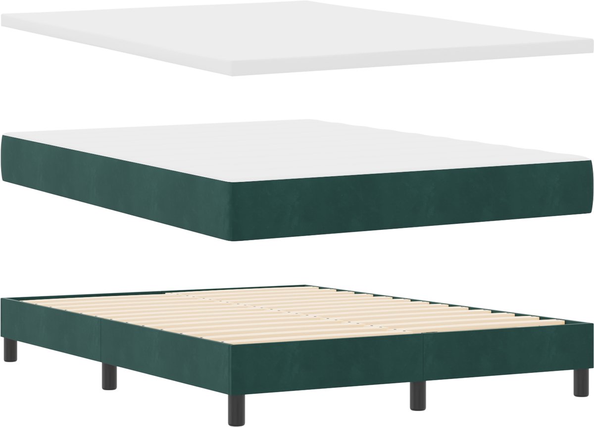 vidaXL - Boxspring - bed - met - hoofdeinde - Donkergroen - 200 - x - 140 - cm - Fluweel