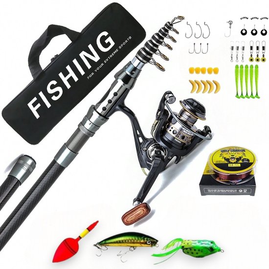 Canne à lancer Dutchers® 310 cm avec moulinet - Ensemble de cannes à pêche télescopiques 37 pièces - Pêche - Matériel de pêche - Canne pour la pêche des carnassiers - La pêche - Ensemble de pêche