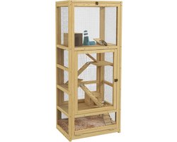 PawHut-Hamsterkooi-Vurenhout-54x38x131cm-Natuurlijk hout