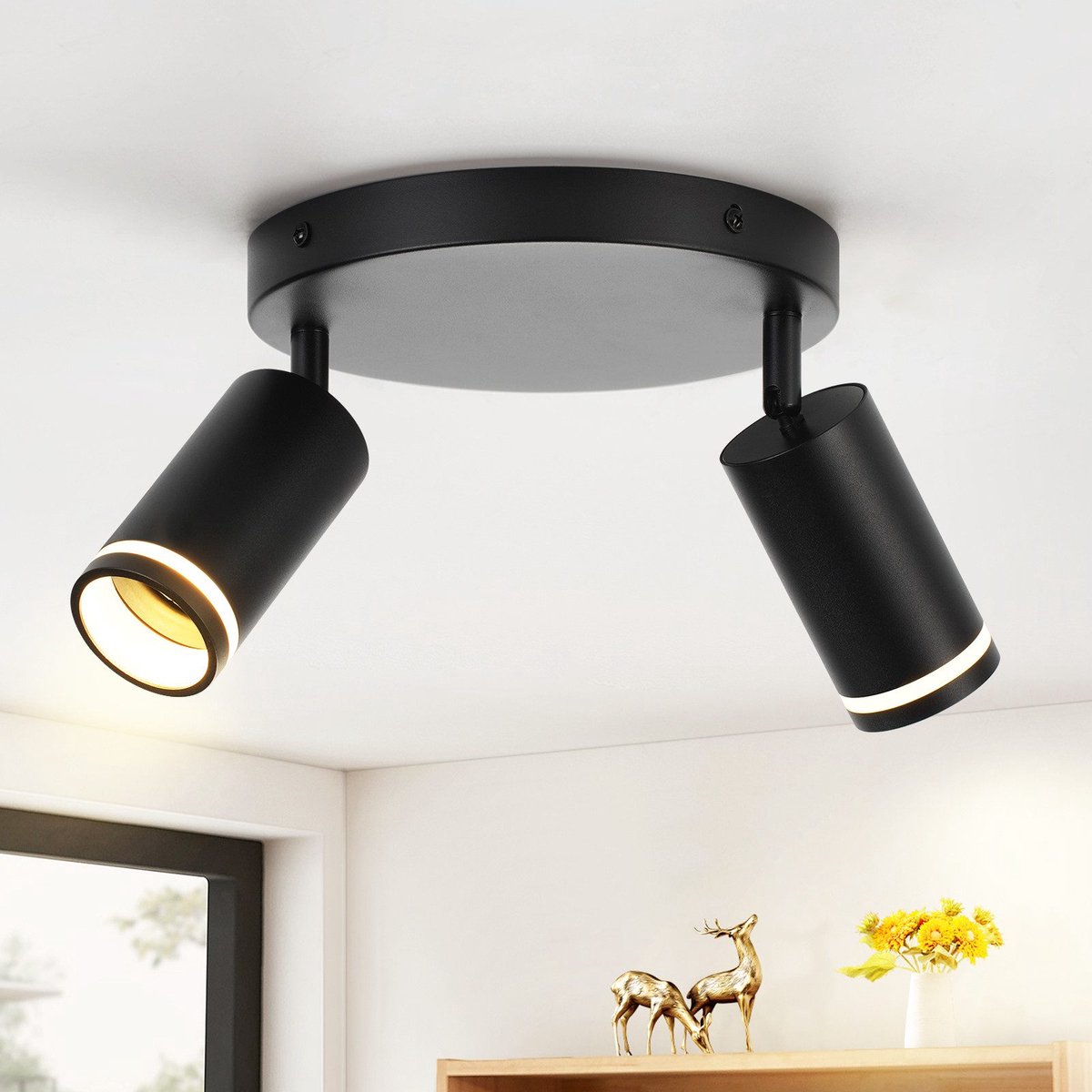 NETTLIFE Opbouwspot GU10 - zwart - L 20cm - Moderne Plafondlamp - 355° draaibaar Plafondspot - 2-Lichts - cilinder Lampkap - voor Slaafkamer | Kantoor | Woonkamer - Max.25W-excl. lichtbron