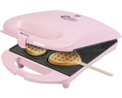foto van Bestron Wafelijzer - Hartvormige Wafels - Antiaanbaklaag - inc. 20 houten stokjes - Roze