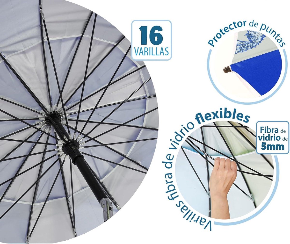 Strandparasol Ø 180 tot 240 cm van aluminium model zeebodem met draagtas en zonwering UPF 50+ in de kleuren blauw en rood 220 cm marineblauw