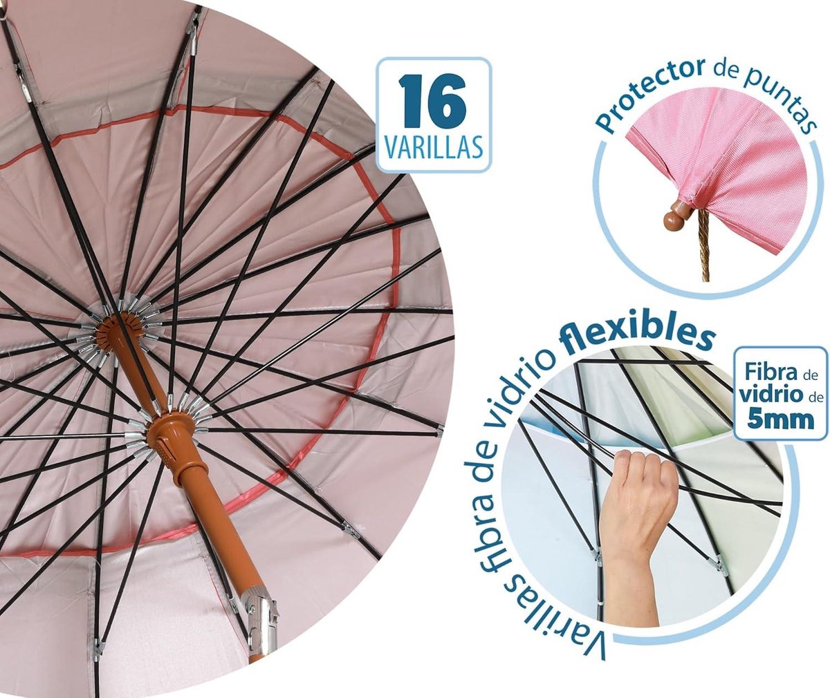 Strandparasol Ø 220 cm kantelbaar van aluminium - Roze met draagtas en zonwering UPF 50+