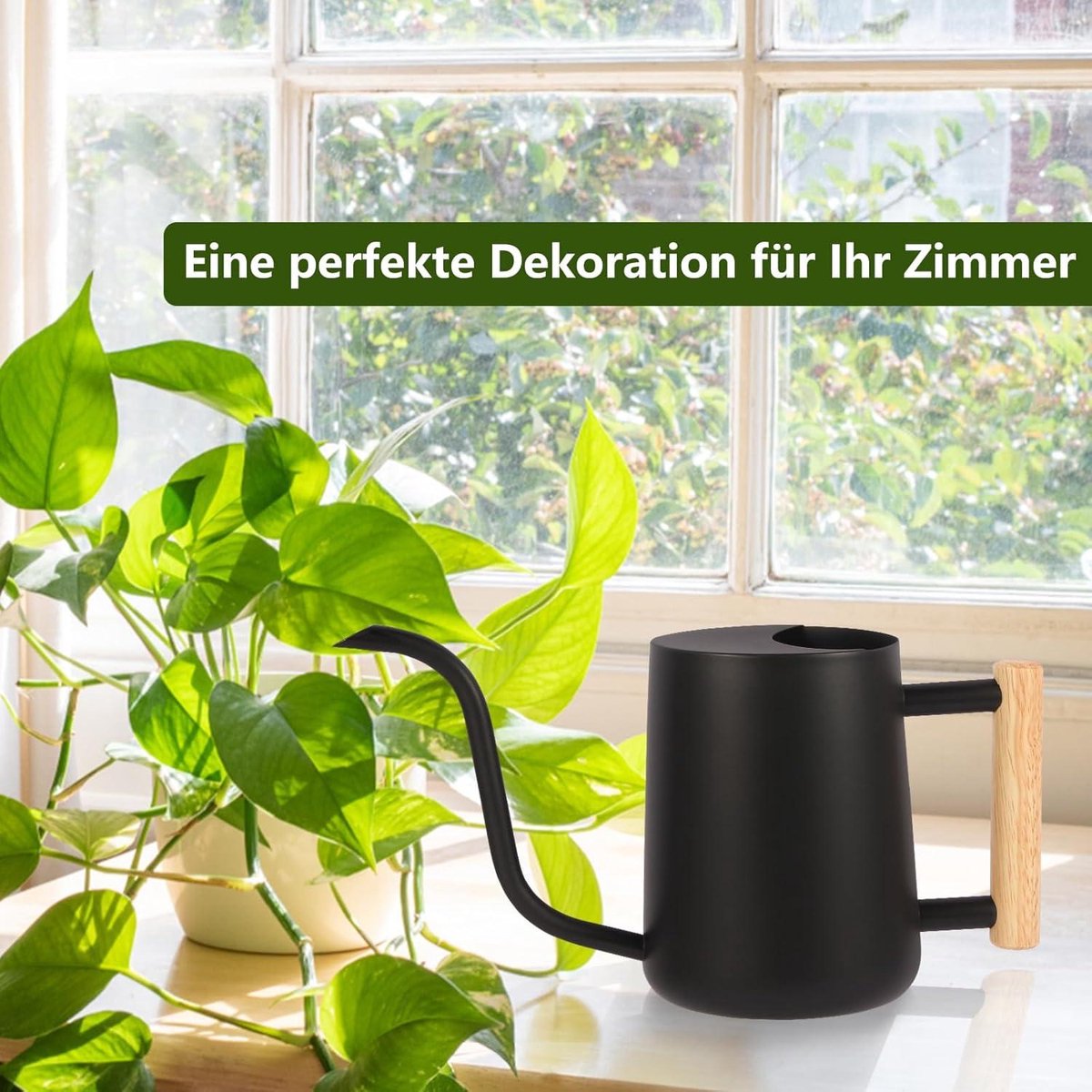 Gieter kamerplanten, 1 liter gieter klein indoor metaal roestvrij staal moderne decoratieve gieter met lange uitloop voor huis plant bonsai outdoor tuin bloemen avocado groen