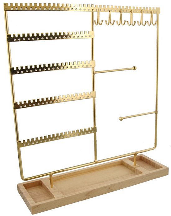 Knaak Sieradenhouder Goudkleurig - 35x30x9.5 cm - Houten & Metalen Sieradenrekje - Juwelen Standaard