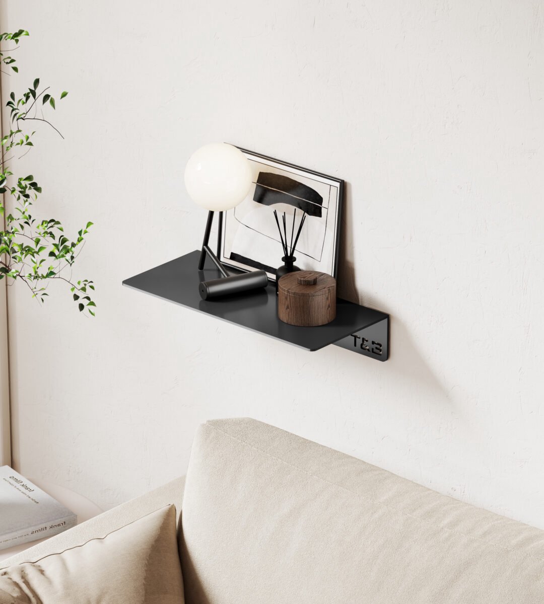 Nortiq T&B Wandplank / Planchet - mat zwart - 20 cm