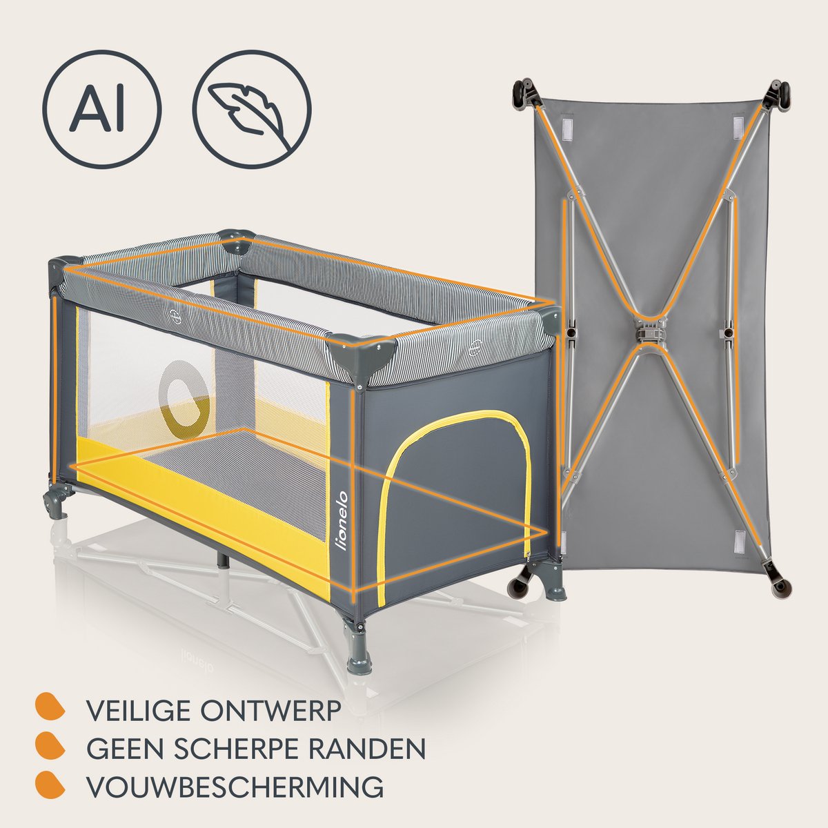 Campingbedje 3 in 1 - Baby Bed / Inklapbare Box / Reisbedje - 60x120 cm - 0-36 maanden / tot 15 kg - MET comfort MATRAS - Zij-ingang met rits - Wielen - Transporttas - Lionelo Stefi Babybed Babybox Ledikant thumbnail 5