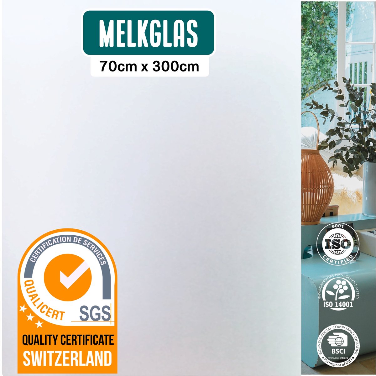 Homewell® Melkglas Raamfolie HR++(+) 70x300cm - Anti inkijk - Maximale Privacy & Isolatie - Zonwerend - Statisch Wit