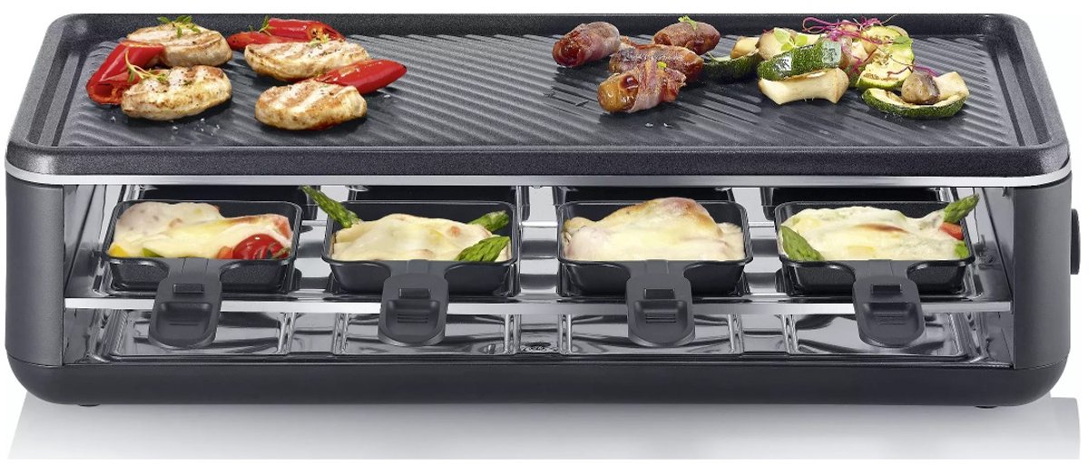SEVERIN RG 2365 Black Line gourmetstel - PFAS vrije baklaag - 8 personen - temperatuurinstelling - vaatwasserbestendig - 8 pannetjes met parkeerfunctie