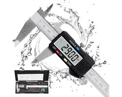 Schuifmaat - digitale schuifmaat 150 mm roestvrij staal - groot LCD-scherm - instelbare nauwkeurigheid 0,01 mm,mm/inch-conversie - spatwaterdicht - huishoudelijke en industriële metingen