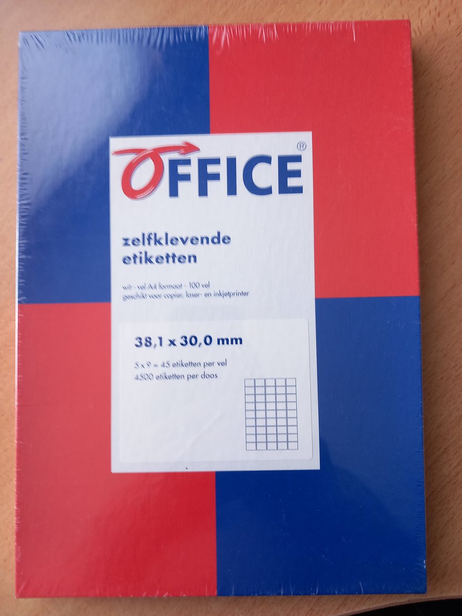 OFFICE - 4500 ZELFKLEVENDE STICKERS 38,1 X 30 mm ( op A 4 VELLEN)