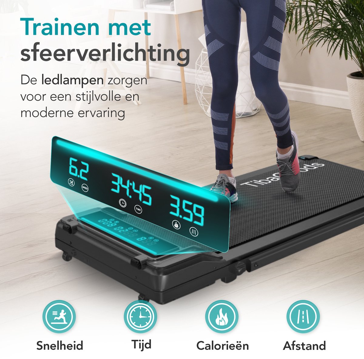 Afbeelding 3 van TibaGoods Loopband - 1 t/m 6 km/h - Walking pad - Hometrainer - Hellingsfunctie 6% - Treadmill - Wandelband voor onder het bureau - Sport - Hardlopen