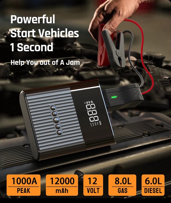 Xcruiser Licheers Portable Jump Starter 12v Car Power Bank Mini Tire Inflators Air Pump for Car with Air Compressor 8800 Mah 50-100psi
