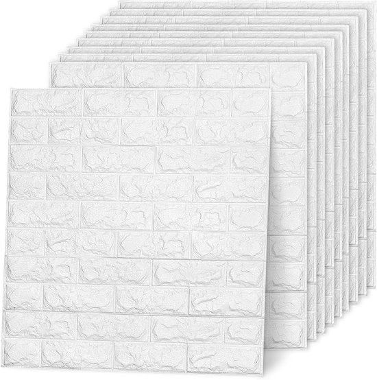 Panneaux muraux 3D, autocollants, aspect pierre, revêtement mural, 77 x 70 cm, panneaux muraux imperméables, cuisine, brique, stickers muraux, plaques murales, blanc, pour décoration murale, 10 pièces
