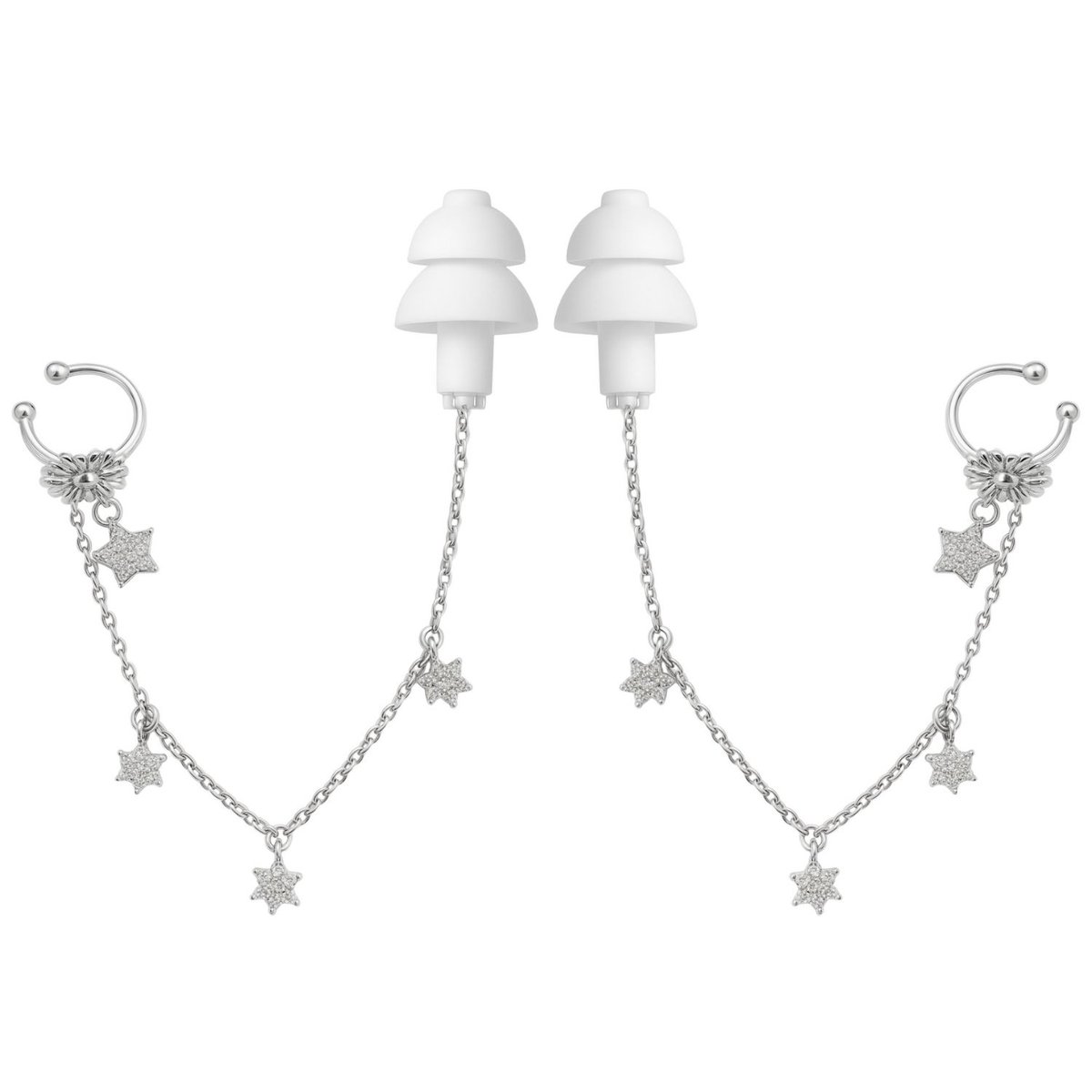 Earcuffs Voor Oordopjes - (Bloem Sterretjes) - Oordopjes Festival - Oordoppen - Oorbellen Dames - Te Gebruiken Met Airpods - Zilverkleurig