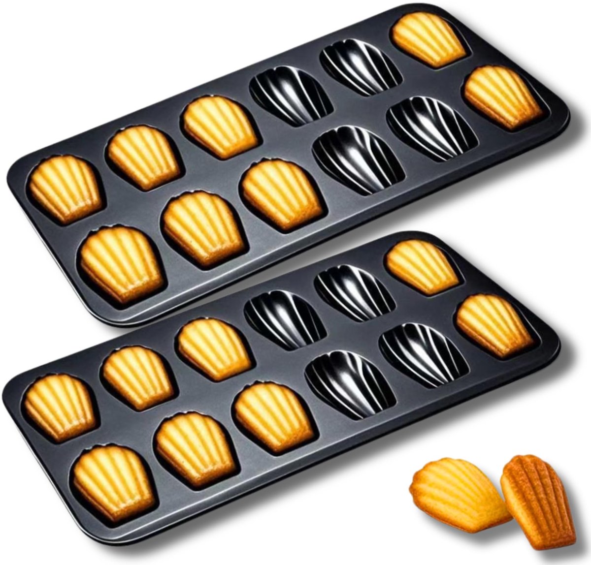 Ibenzoa® Madeleine Bakvorm Set van 2 voor Perfecte Taarten en Snacks met Antiaanbaklaag