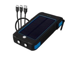 Solar Powerbank 20.000 mAh - GRATIS 3 in 1 usb Oplaadkabel - Draadloos opladen - Noodpakket - Solar Charger - 3 poorten - Batterij met zaklamp - Kamperen