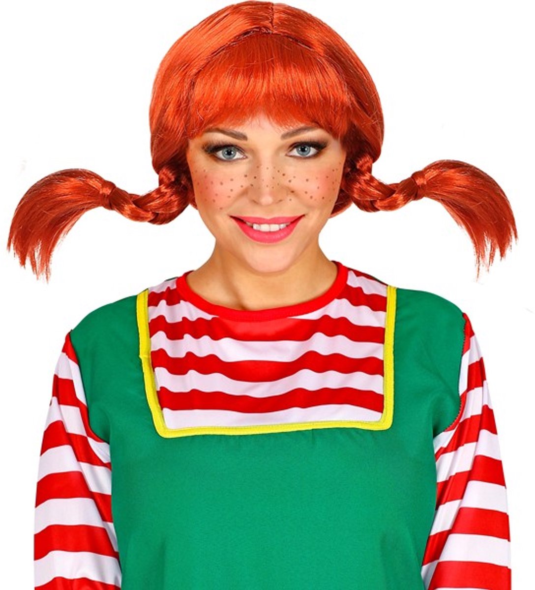 Pruik Pippi Langkous Vlechten Oranje