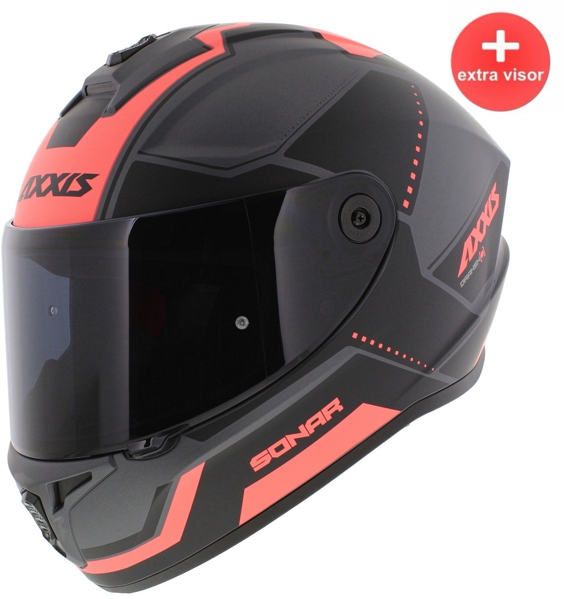 Axxis Draken S helm Sonar mat zwart grijs roze
