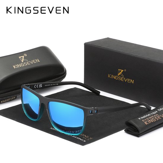 KINGSEVEN Zonnebril 755 - Zwart-Blauw – Heren - Vrouwen - Gepolariseerd - UV400 - Rechthoek