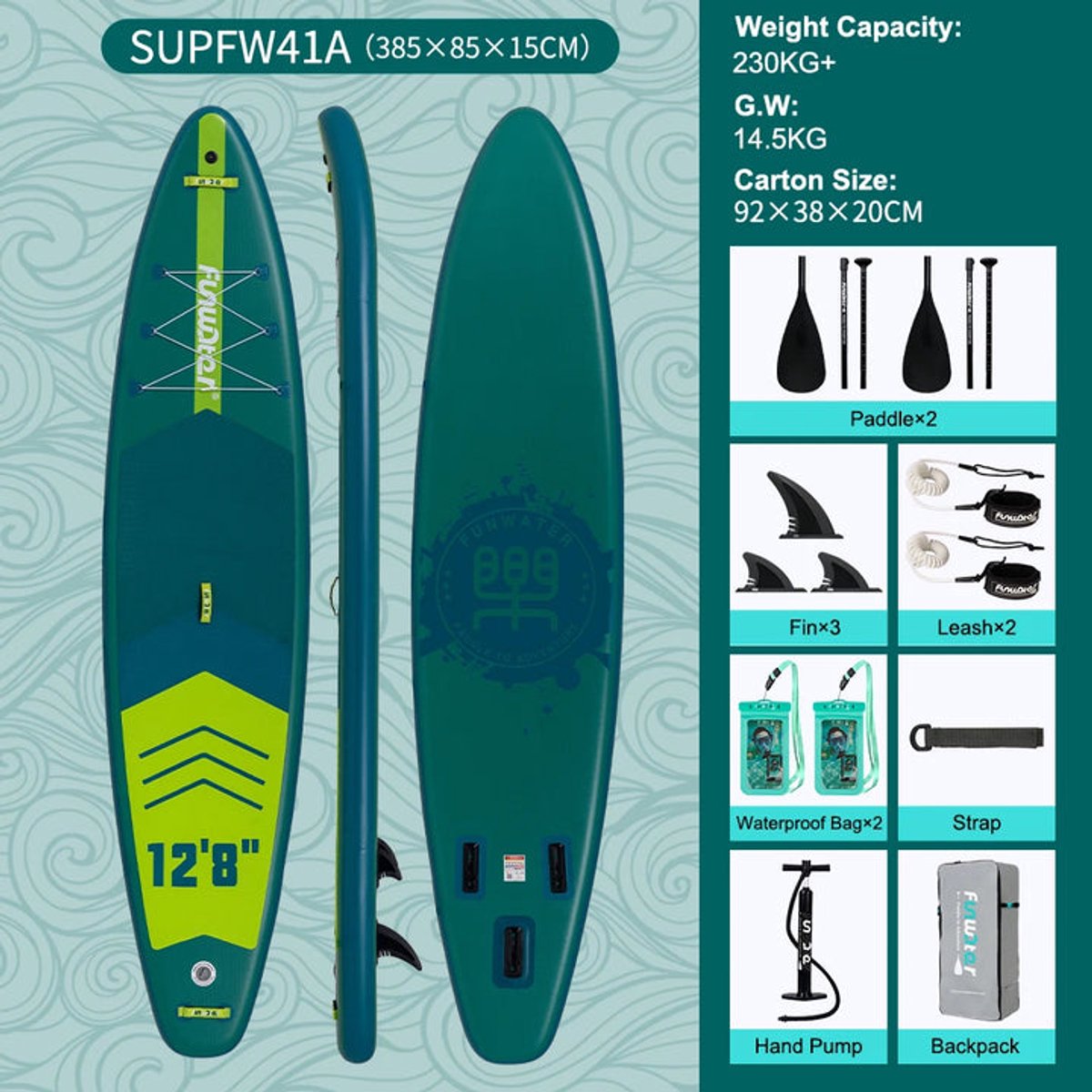 Opblaasbare SUP-Board – Stand Up Paddleboard – Inflatable Board – Paddle Surf – Lichtgewicht – 385x85x15 Cm – Max Draagkracht 150 Kg