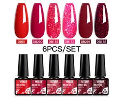 nagellak - 6-delige Glitter Nagellak Set – Semi-permanent & Soak Off – Matte Topcoat & LED Gel – Voor Professionele Nagelkuns
