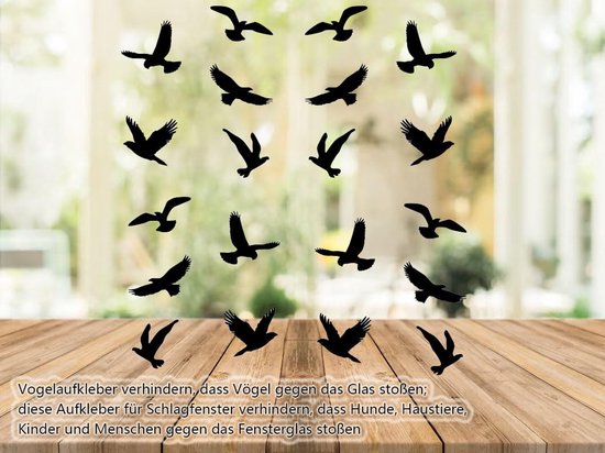 LATRAT 20 stuks grote maten, anti-botsing, raamstickers, vogelvorm, vogelbescherming, anti-botsing, raamfolie, afneembare raamstickers, vogelstickers voor ramen, glazen deuren van Merkloos	 — afbeelding 4