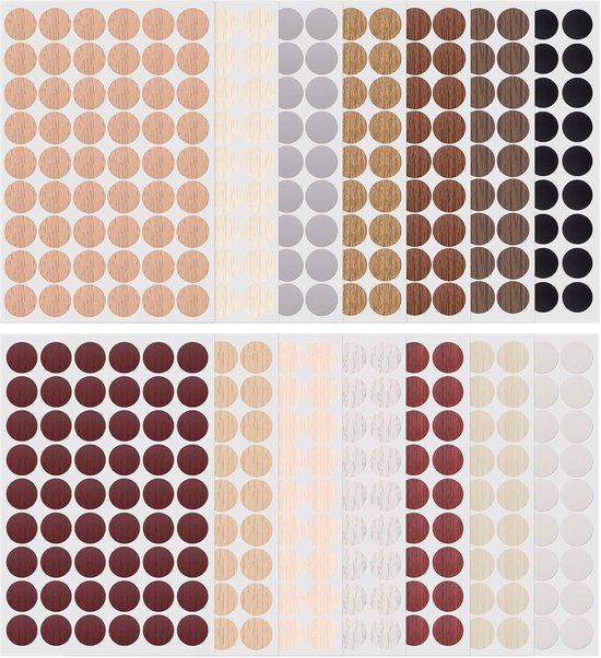 Schroefgatafdekkingen sticker 4 vellen (216 stuks) zelfklevende schroefafdekkap, drie in één gat stickers, PVC witte schroefafdekkap, stofdichte sticker 21 mm, voor houten meubelkast, plankplaat
